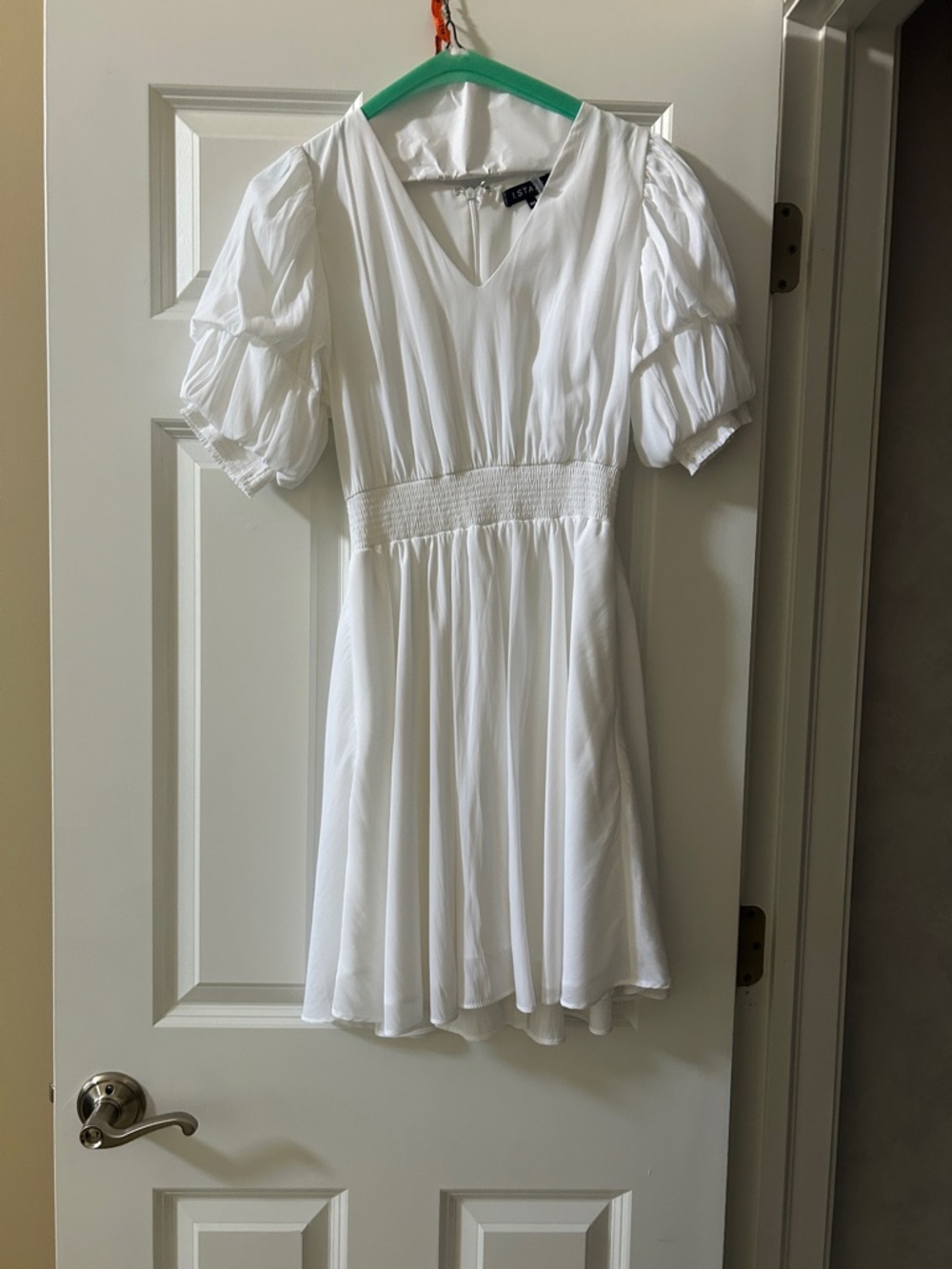 White Puff Sleeve V-Neck Mini Dress